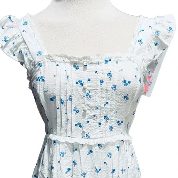 Blu pepper Mini Dress Floral White/Blue Tie on Back Size L NWT - Picture 4 of 8